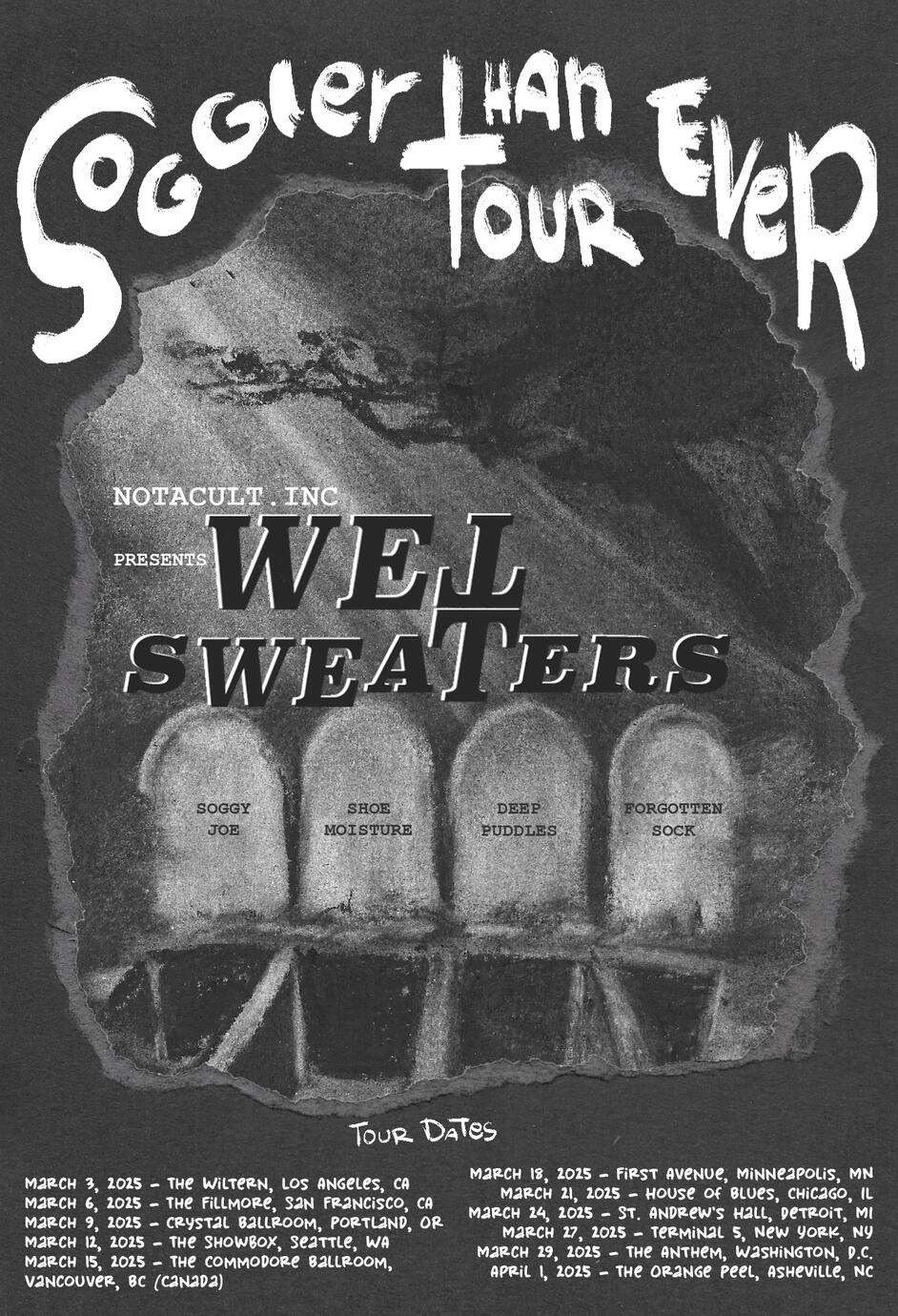 A promotional band poster for a fictional parody band, the Wet Sweaters